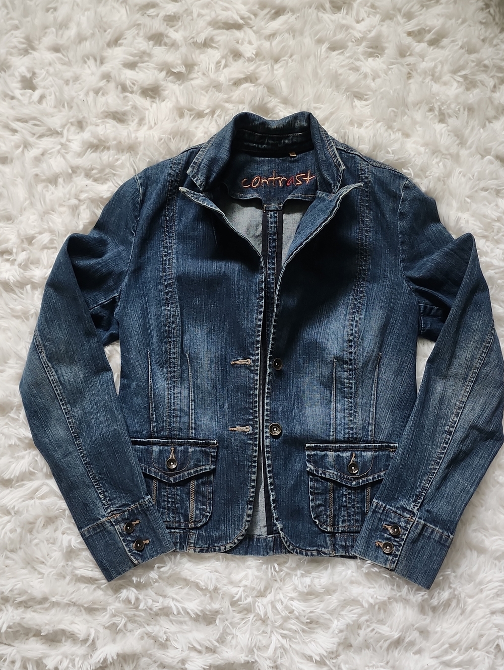 Contrast Women's Dark Blue Denim Jacket
